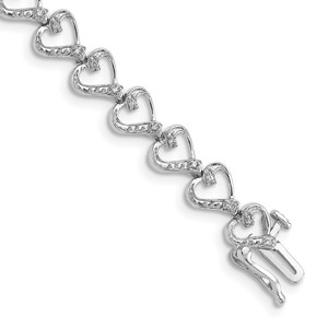 Sterling Silver Rhodium-plated Diam. Heart Bracelet