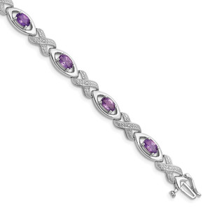 Sterling Silver Rhodium-plated Diamond & Amethyst Bracelet - QX-663736C0-7803