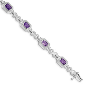 Sterling Silver Rhodium-plated Diamond & Amethyst Bracelet - QX-D30E2986-9098