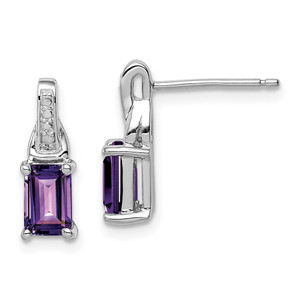 Sterling Silver Rhodium-plated Diamond and Amethyst Earrings - QE-194A7448-8962