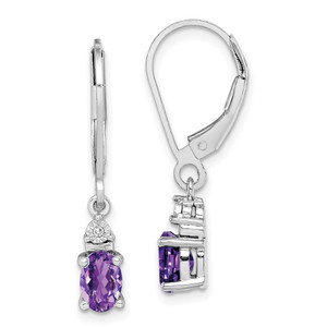 Sterling Silver Rhodium-plated Diamond and Amethyst Earrings - QE-6A05996C-5212