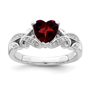 Sterling Silver Rhodium-plated Diamond and Garnet Ring - QR-77E92F07-9849