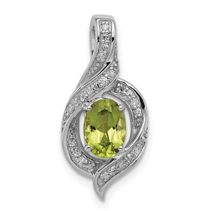Sterling Silver Rhodium-plated Diamond and Peridot Oval Pendant - QP-D21AC593-4832