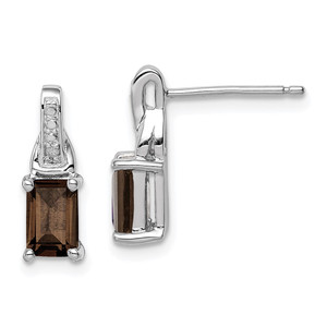 Sterling Silver Rhodium-plated Diamond and Smoky Quartz Earrings - QE-1E2E36BF-1582