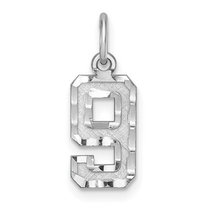 Sterling Silver Rhodium-plated Diamond-cut #9 Charm