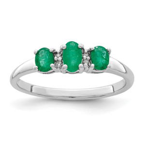 Sterling Silver Rhodium-plated Emerald 3 Stone and Diamond Ring - QR-188E8E0B-2930