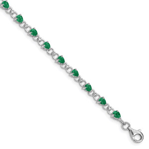 Sterling Silver Rhodium-plated Emerald and Diamond Bracelet - QX-B4DBB2F1-6797