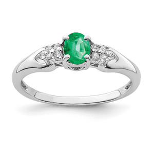 Sterling Silver Rhodium-plated Emerald and White Sapphire Ring - QR-584E6245-4005