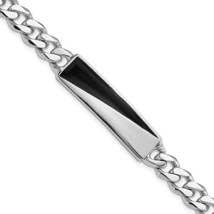 Sterling Silver Rhodium-plated Enameled Bar Men's 8in Bracelet - QG-DF156A78-2411