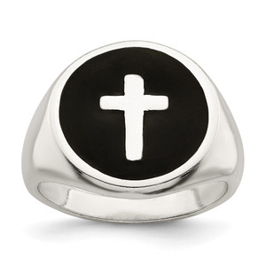 Sterling Silver Rhodium-plated Enameled Cross Ring - QR-F8747177-2325