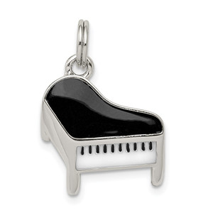 Sterling Silver Rhodium-plated Enameled Piano Charm