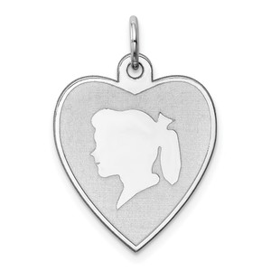 Sterling Silver Rhodium-plated Engraveable Girl Disc Charm - QM-77BD891E-7017