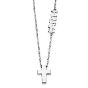 Sterling Silver Rhodium-plated FAITH w/Cross Necklace