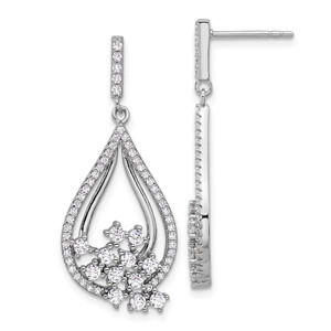 Sterling Silver Rhodium-plated Fancy CZ Dangle Earrings