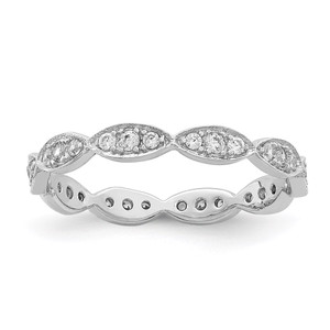 Sterling Silver Rhodium-plated Fancy Scalloped CZ Band - QR-AF9DEE35-4895