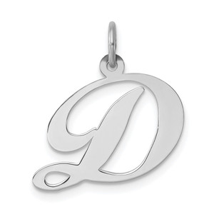 Sterling Silver Rhodium-plated Fancy Script Letter D Initial Charm - QC-6B49A658-1055