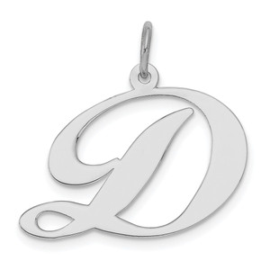 Sterling Silver Rhodium-plated Fancy Script Letter D Initial Charm - QC-A693373D-5698