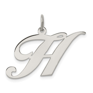 Sterling Silver Rhodium-plated Fancy Script Letter H Initial Charm - QC-4C73E519-7868