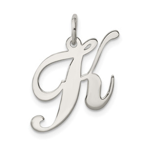Sterling Silver Rhodium-plated Fancy Script Letter K Initial Charm - QC-360C8246-1954