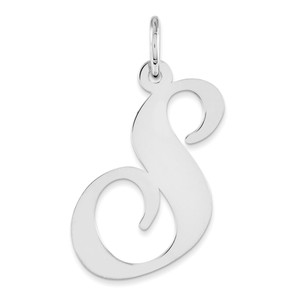 Sterling Silver Rhodium-plated Fancy Script Letter S Initial Charm - QC-D5ED6FF2-5419