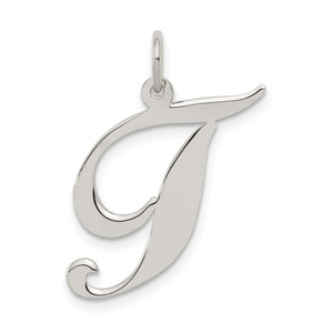 Sterling Silver Rhodium-plated Fancy Script Letter T Initial Charm - QC-CA6F9ADD-8098