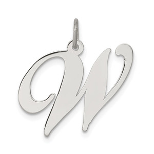 Sterling Silver Rhodium-plated Fancy Script Letter W Initial Charm - QC-FCD5B8F0-3506