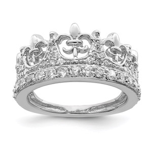 Sterling Silver Rhodium-plated Fleur-de-lis Crown CZ Ring - QR-6B11A171-1429