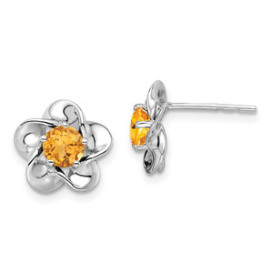 Sterling Silver Rhodium-plated Floral Citrine Post Earrings - QB-C813D57C-6105