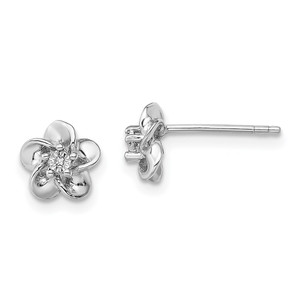 Sterling Silver Rhodium-plated Floral Diamond Post Earrings Sterling Silver Rhodium-plated Floral Diamond Post Earrings