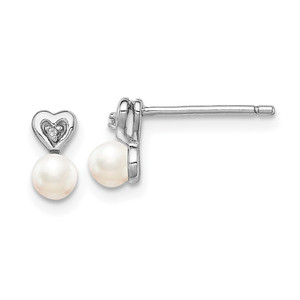 Sterling Silver Rhodium-plated FW Cultured Pearl & Diam. Earrings - QB-56F60D7B-2311