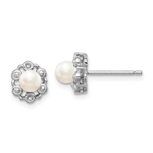 Sterling Silver Rhodium-plated FW Cultured Pearl & Diam. Earrings - QB-F39D46A8-8198