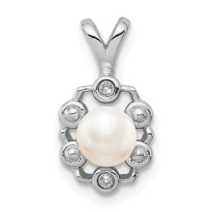 Sterling Silver Rhodium-plated FW Cultured Pearl & Diam. Pendant - QB-02BD3FC9-4983