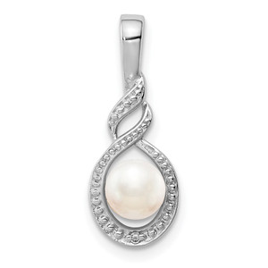 Sterling Silver Rhodium-plated FW Cultured Pearl & Diam. Pendant - QB-A61C95BF-2949