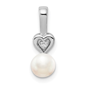 Sterling Silver Rhodium-plated FW Cultured Pearl & Diam. Pendant - QB-DBE67611-3786