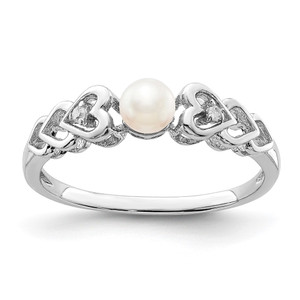 Sterling Silver Rhodium-plated FW Cultured Pearl & Diam. Ring - QB-7B65C8D9-8836