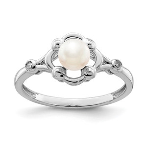 Sterling Silver Rhodium-plated FW Cultured Pearl & Diam. Ring - QB-97C92E49-7414