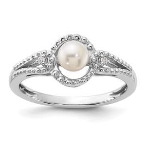 Sterling Silver Rhodium-plated FW Cultured Pearl & Diam. Ring - QB-97F9CB44-3134