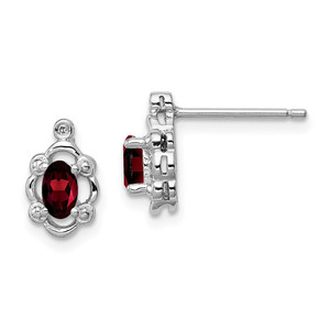 Sterling Silver Rhodium-plated Garnet & Diam. Earrings - QB-D4A5704C-2863