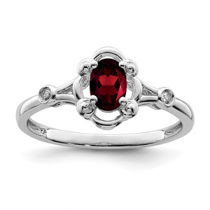 Sterling Silver Rhodium-plated Garnet & Diam. Ring - QB-B8CD4C28-5608