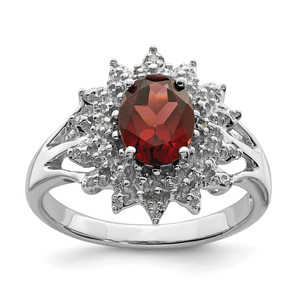 Sterling Silver Rhodium-plated Garnet & Diamond Ring - QD-7098DEC9-8654