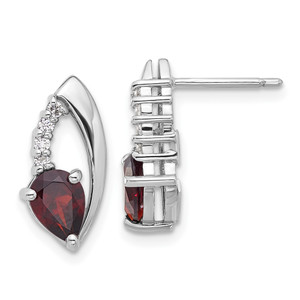 Sterling Silver Rhodium-plated Garnet and CZ Post Earrings - QE-ECBAACFB-8338
