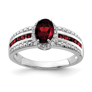 Sterling Silver Rhodium-plated Garnet and White Topaz Ring - QR-CC485893-4515