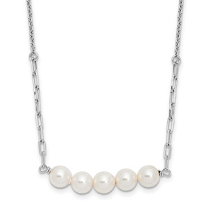 Sterling Silver Rhodium-plated Glass Pearl 16in w/2 in ext Necklace