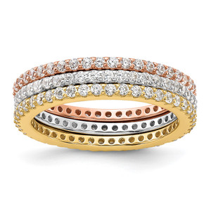 Sterling Silver Rhodium-plated Gold and Rose-tone CZ 3 Eternity Band Set - QR-A39DADD0-3777