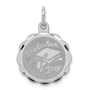 Sterling Silver Rhodium-plated Graduation Day Disc Charm - QC-A7277C68-6058