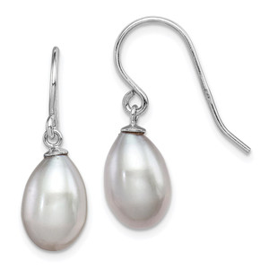 Sterling Silver Rhodium-plated Grey 8-9mm Rice Freshwater Cultured Pearl Dangle Earrings