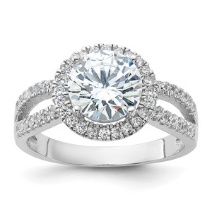 Sterling Silver Rhodium-plated Halo 8mm Center CZ Ring - QR-6C575A47-8321
