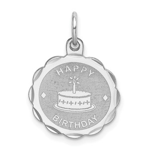 Sterling Silver Rhodium-plated Happy Birthday Disc Charm - QC-75CE3321-2398