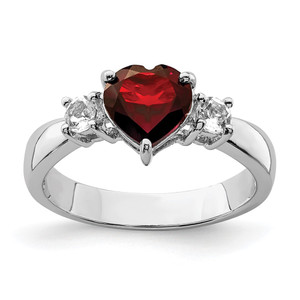 Sterling Silver Rhodium-plated Heart Garnet & White Topaz Ring - QR-4F8788DC-1929