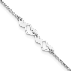 Sterling Silver Rhodium-plated Hearts 9in Plus 1in ext Anklet - QG-2956AB68-3469